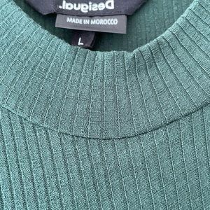 Desigual midi dress green with floral skirt - size large - never worn - $40.00